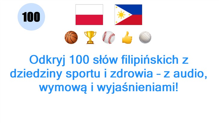 Odkryj 100 słów filipińskich z dziedziny sportu i zdrowia – z audio, wymową i wyjaśnieniami!